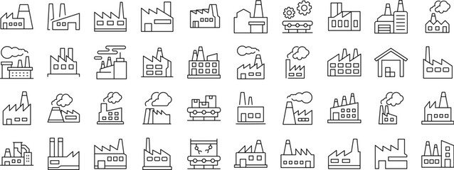Factory Line Icon Bundle. Outline Signs for Graphic and Web Design, Apps, Adverts, Various Cards