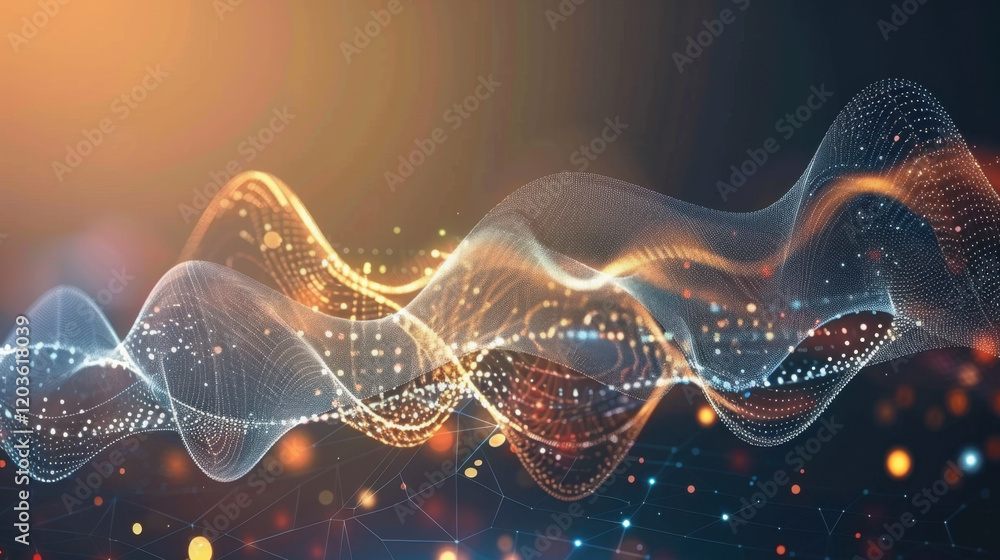 Aufkleber digital wave patterns create mesmerizing visual effect with vibrant colors and glowing lights, repre
