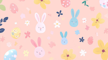 Fototapeta premium Whimsical bunny and flower pattern springtime celebration digital artwork soft pastel environment playful viewpoint joyful concept for kids designs
