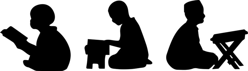 Muslim child silhouette set reading the Quran