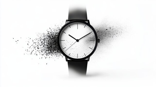 Watch disintegrating particles: time abstract concept
