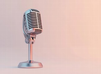Vintage microphone isolated on white background, old retro silver chrome mic. world radio day