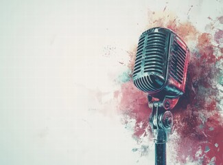 Vintage microphone isolated on white background, old retro silver chrome mic. world radio day