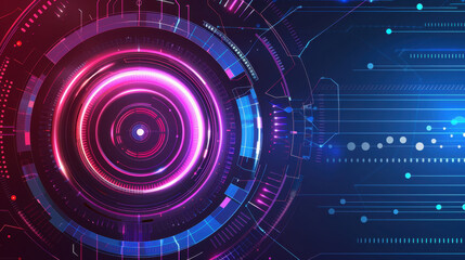 Fototapeta premium Futuristic digital abstract background with glowing circles and lines. vibrant colors create high tech feel, perfect for technology and innovation themes