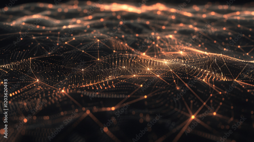 Poster mesmerizing abstract representation of digital landscape with glowing points and lines, creating sen