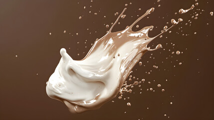 A splash of coffee with cream swirling in mid-air, frozen in time