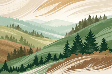 Fototapeta premium Fluid brush strokes in varying shades of green and other colors for an organic and dynamic look