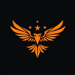 Fierce orange eagle logo on black background. Possible use stock photo