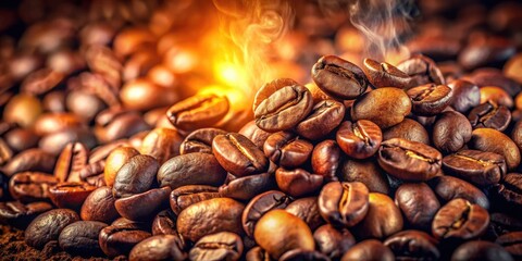 Obraz premium Vintage Style Coffee Roasting: Detailed View of Aromatic Coffee Beans Blending with Oils for Deep Flavors