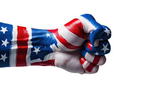 Fist Painted in American Flag Colors on a Transparent Background - Powered by Adobe
