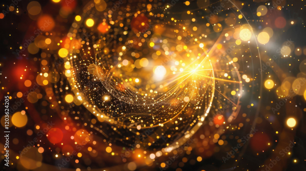 Poster mesmerizing swirl of golden lights and sparkles creating magical atmosphere, perfect for backgrounds