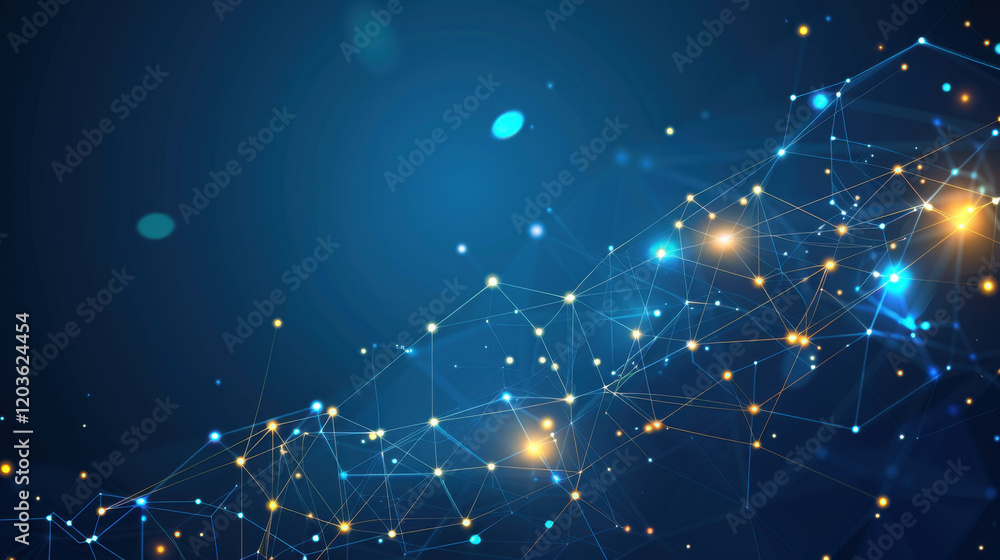 Poster vibrant abstract background featuring interconnected lines and glowing nodes, representing technolog