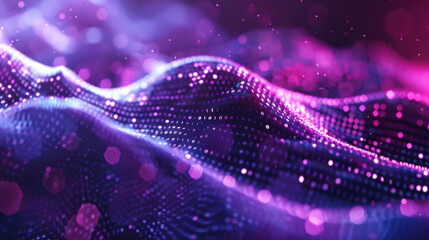 vibrant digital wave of purple and pink light, representing data flow and technology. image captures sense of movement and energy in futuristic style