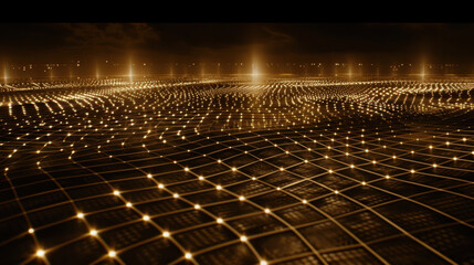 Naklejka premium mesmerizing landscape of glowing lights creates dynamic grid pattern, evoking sense of depth and movement in digital realm