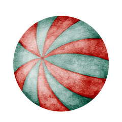 Striped ball watercolor illustration with red and green colors. Drawing of vintage circus object for childish projects or festive designs in retro style. Carnival element for baby design. © Alisles