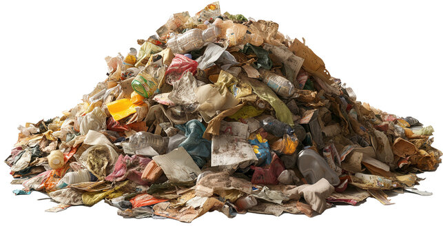 Transparent Garbage Bags Filled with Waste, Isolated on White Background for Environmental Projects