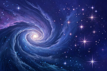 Fototapeta premium Swirling cosmic design in deep blues and purples representing a dreamy, space-like aesthetic