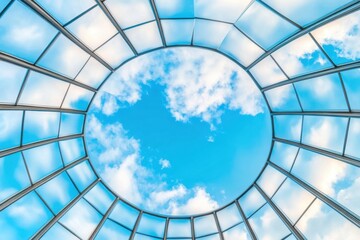 Glass ceiling view of sky with clouds