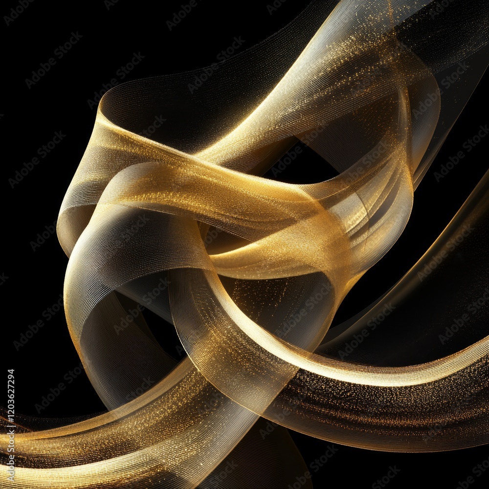 Poster abstract design with flowing golden waves on a dark background