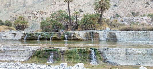 water falls lake state palm tree forest in mountain tourist place balochistan