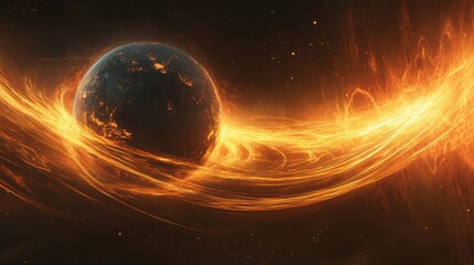 Obraz premium A magical interpretation of Earths magnetic field, shown as glowing streams of energy wrapping around the planet