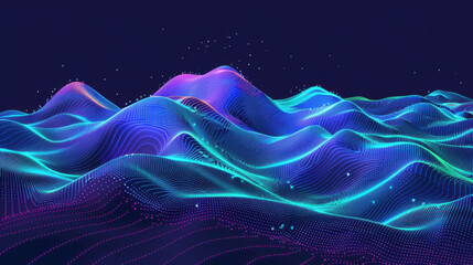 Obraz premium vibrant digital landscape featuring flowing waves of neon colors, creating mesmerizing visual effect. scene evokes sense of depth and movement