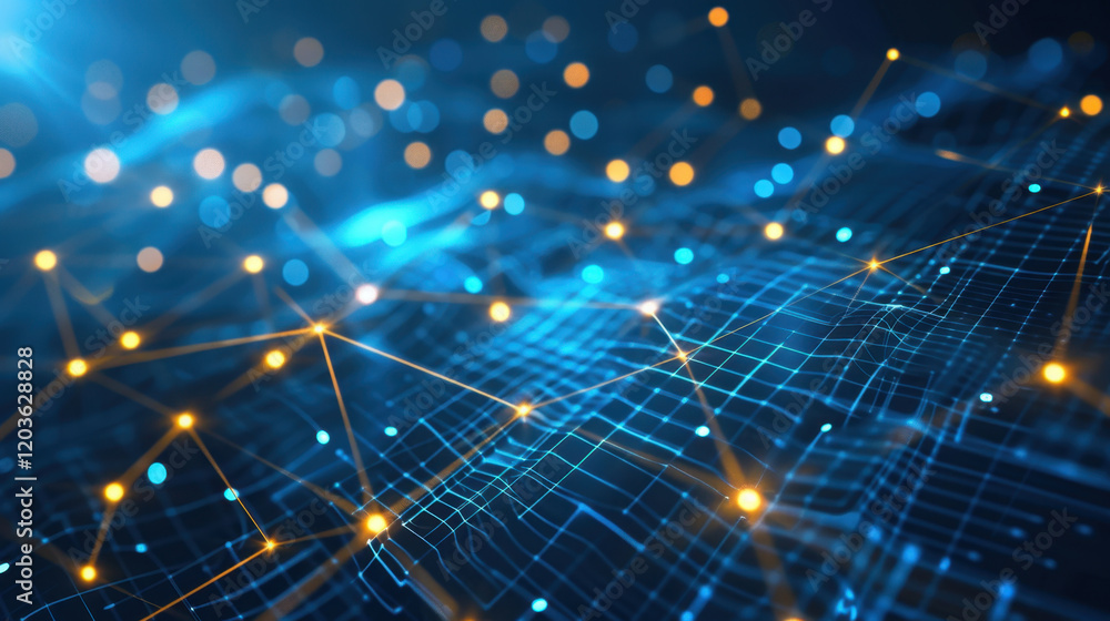 Poster vibrant digital network with glowing nodes and interconnected lines, representing technology and dat