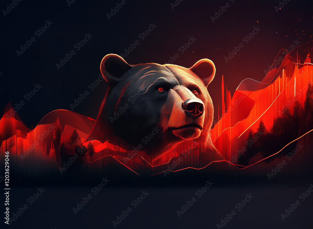 Poster a majestic black bear's head is prominently featured, set against a backdrop of fiery, abstract red 