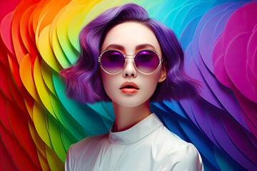 Woman with Purple Hair and Sunglasses. Generative AI, non-existent person.	