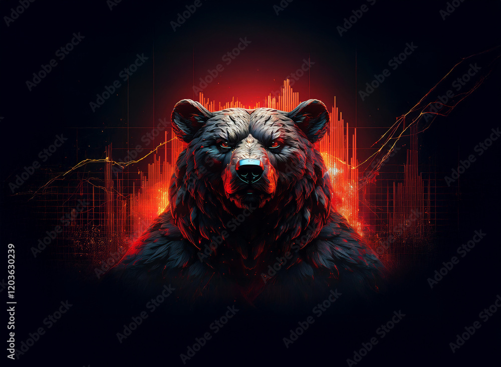 Poster a fierce black bear, rendered in dark metallic tones, dominates the foreground. behind it, a fiery r