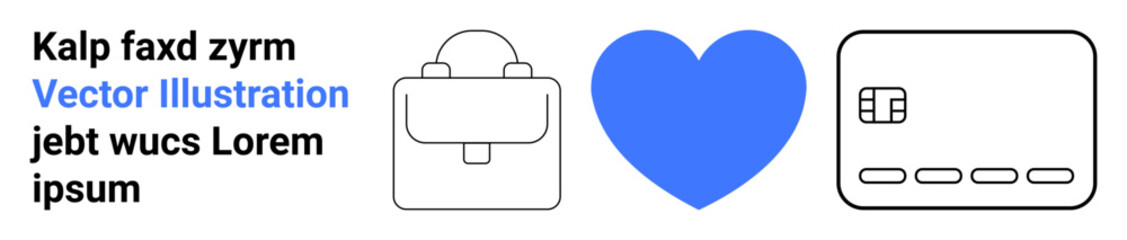 Briefcase, blue heart, and credit card icon in a minimalistic style. Ideal for finance, business, love for work, transactions, e-commerce banking financial services education material. Landing