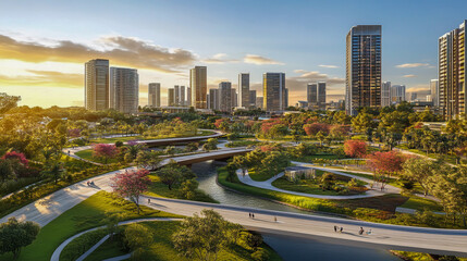 Obraz premium Futuristic cityscape with cutting edge sky