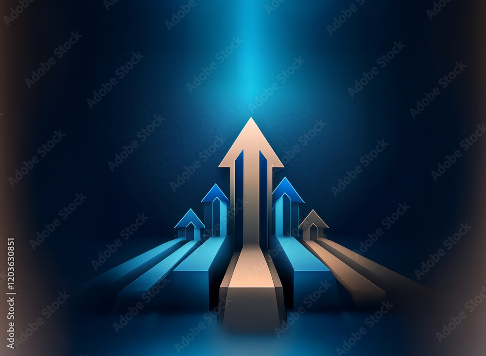 Poster multiple arrows ascend, signifying growth and progress. a central, larger arrow leads the way, illum