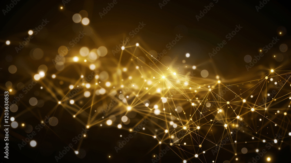 Poster golden abstract background with glowing lights and connected lines