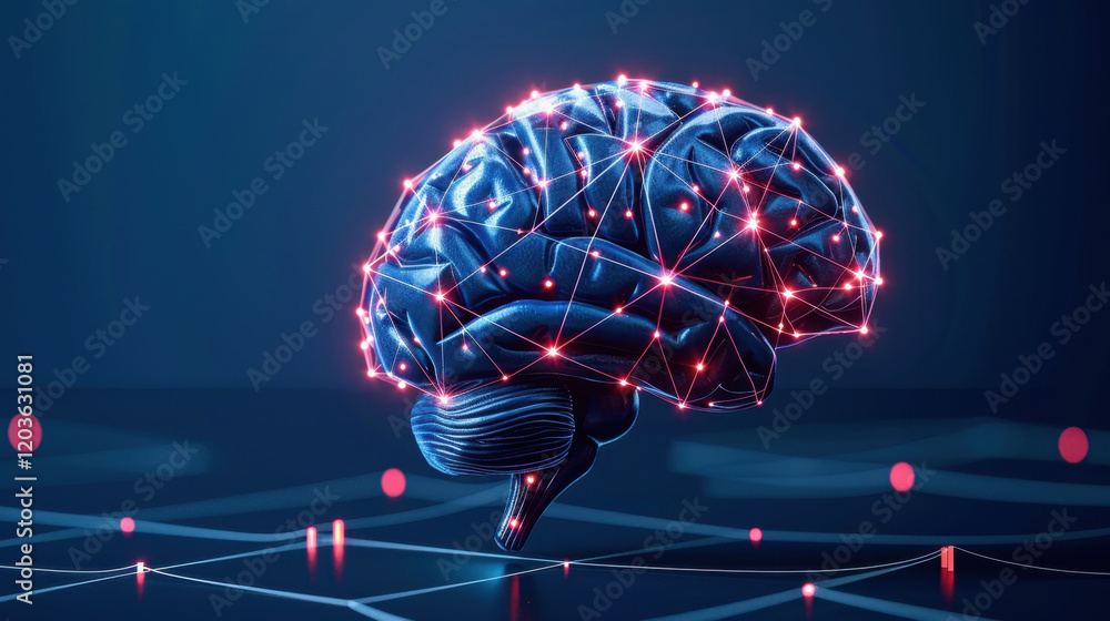 Poster digital representation of brain with glowing connections, symbolizing neural networks and technology