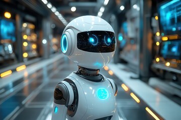 Modern robotic technology showcased in futuristic company environment