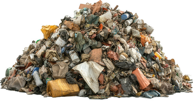 Transparent Garbage Bags Filled with Waste, Isolated on White Background for Environmental Projects