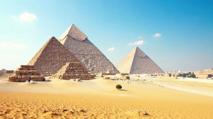 Ancient Stone Structures in a Desolate Sandy Landscape Under a Clear Sky