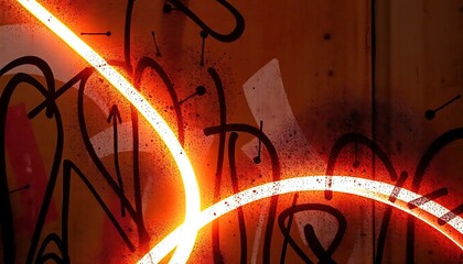 Glowing Neon Lines Over Graffiti Art