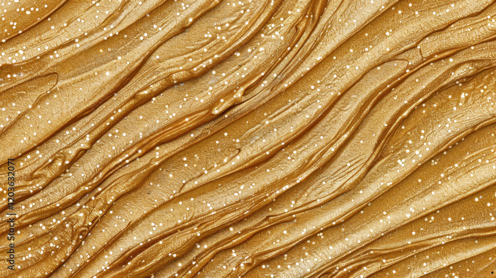 Poster golden metallic texture with shimmering waves and specks of white. this abstract background adds tou