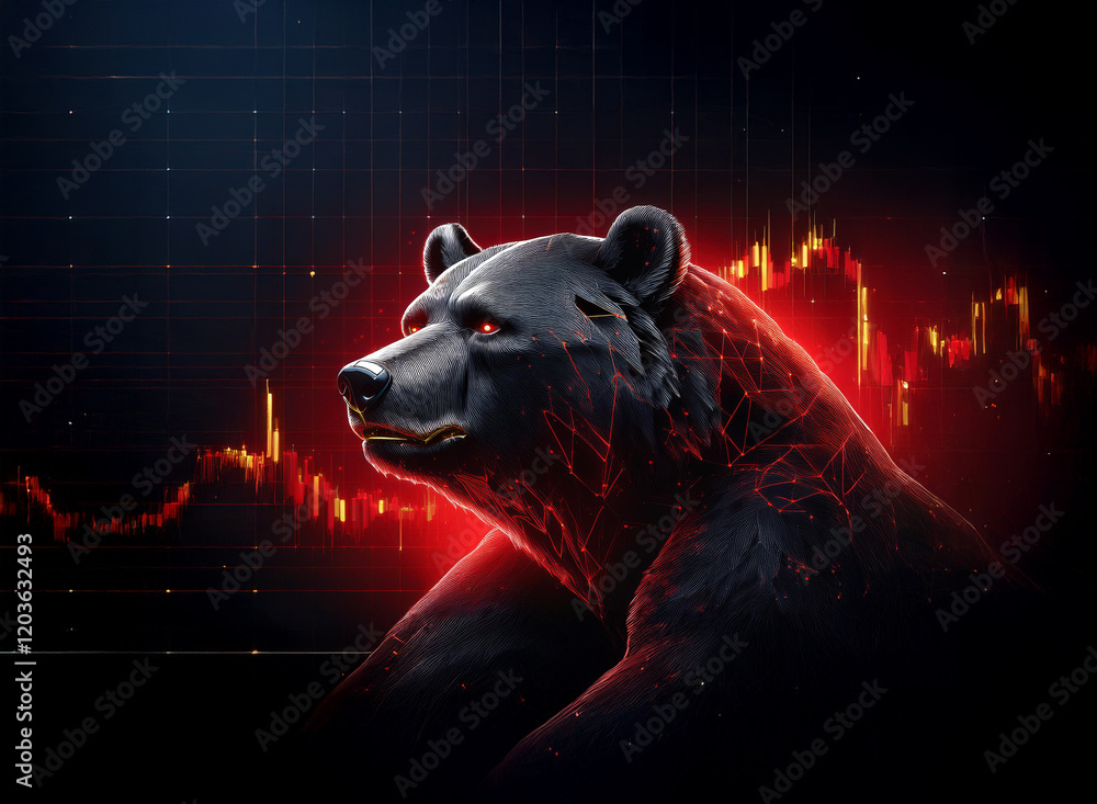 Poster a menacing black bear, rendered in a digital style, glows with red energy against a backdrop of a fa