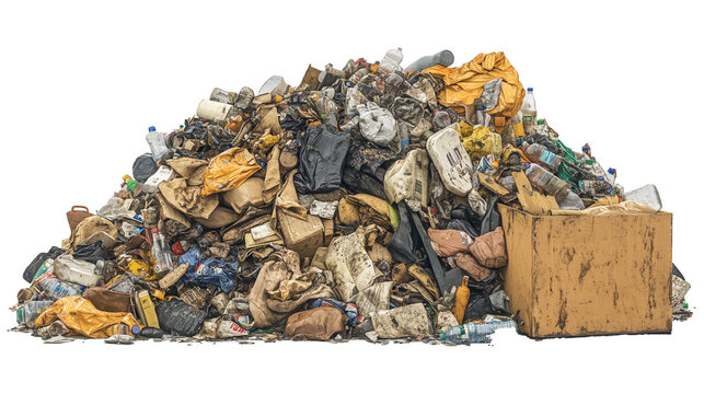 Transparent Garbage Bags Filled with Waste, Isolated on White Background for Environmental Projects