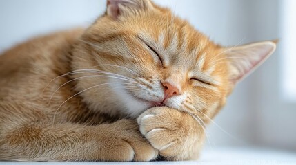 Ginger cat napping peacefully indoors near window