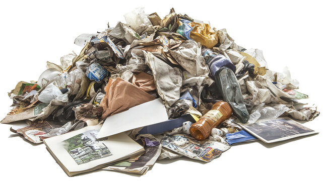 Transparent Garbage Bags Filled with Waste, Isolated on White Background for Environmental Projects