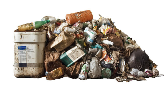 Transparent Garbage Bags Filled with Waste, Isolated on White Background for Environmental Projects