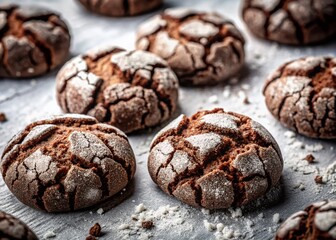 Delicious Chocolate Crinkle Cookies on White Background - Sweet Treat Photography