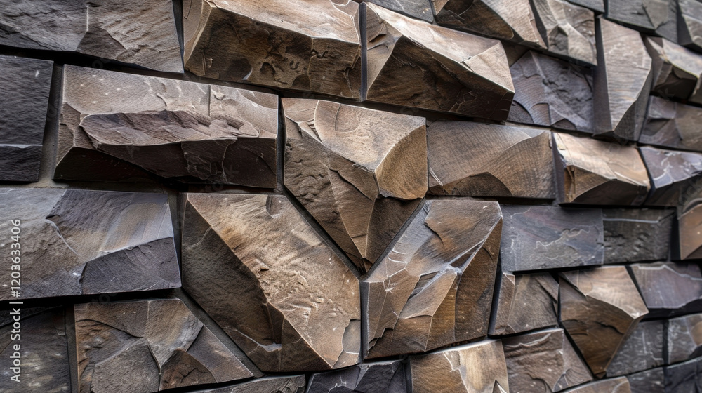 Aufkleber textured stone wall with angular shapes and earthy tones, creating modern and rustic aesthetic. idea