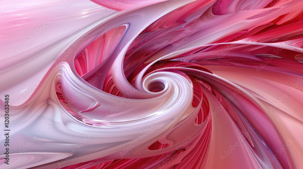 Poster swirling abstract design in shades of pink and white, creating dynamic and fluid appearance. smooth 