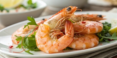 Delicious Cooked Shrimp on White Plate - High-Resolution Stock Photo