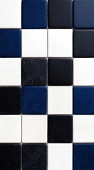 Fototapeta premium Black and white tile design featuring a blue and white stripe pattern for interior decoration